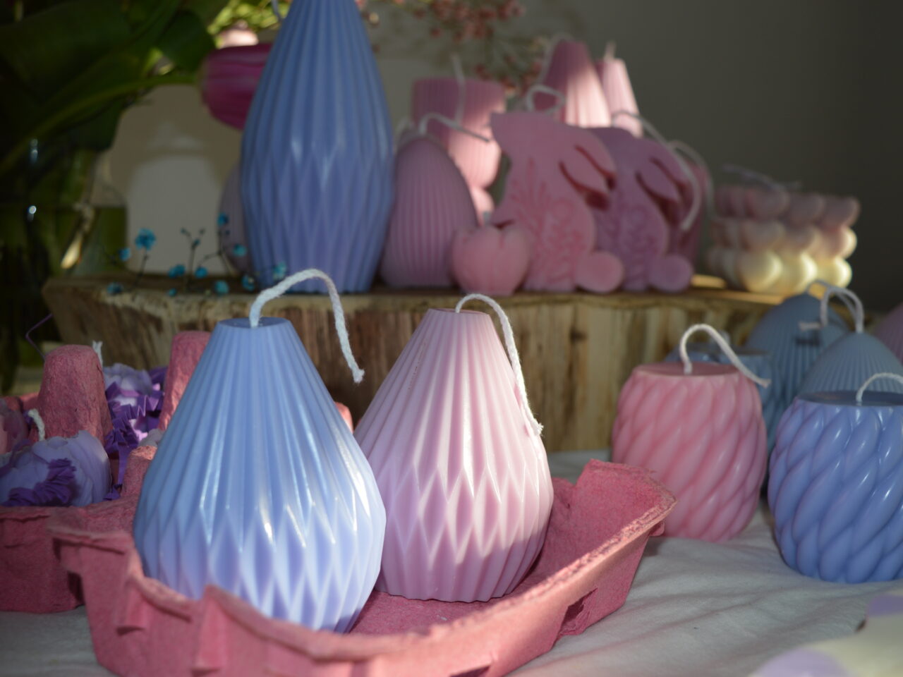 Pakiet 2x świeca diament niebieska i różowa S